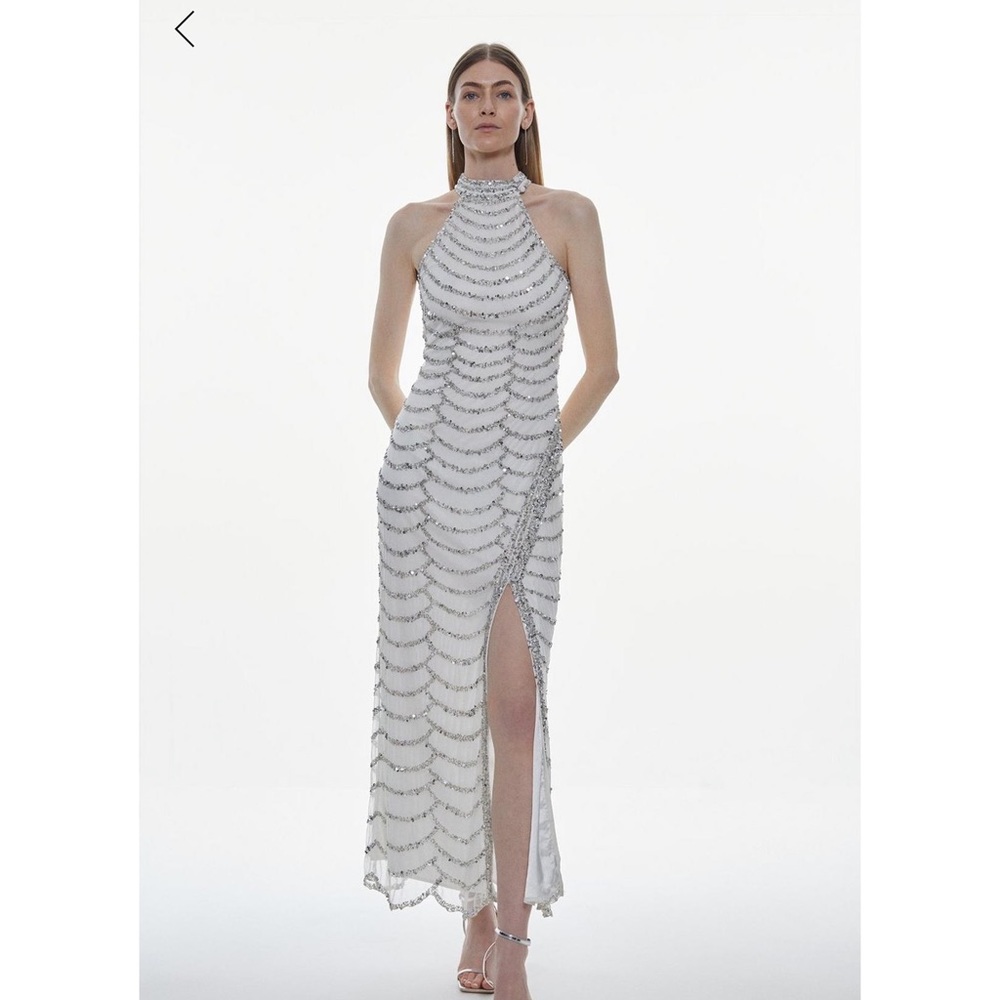 Karen Millen Beaded White Reception Bridal Midi Dress